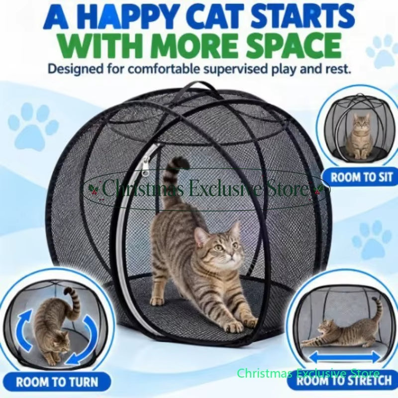 2027 New Rolling 360° Panoramic Cat Playpen, Collapsible Breathable Pet Playpen with Zipper, Lightweight Popup Safe