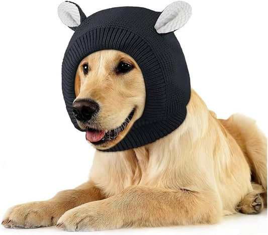 Quiet Ears for Dogs Noise Protection Hood Calming Ear Wrap for Dogs Cats Christmas Knitted Warm Windproof Pets Hat Adjustable Muffs Headband Head Cover