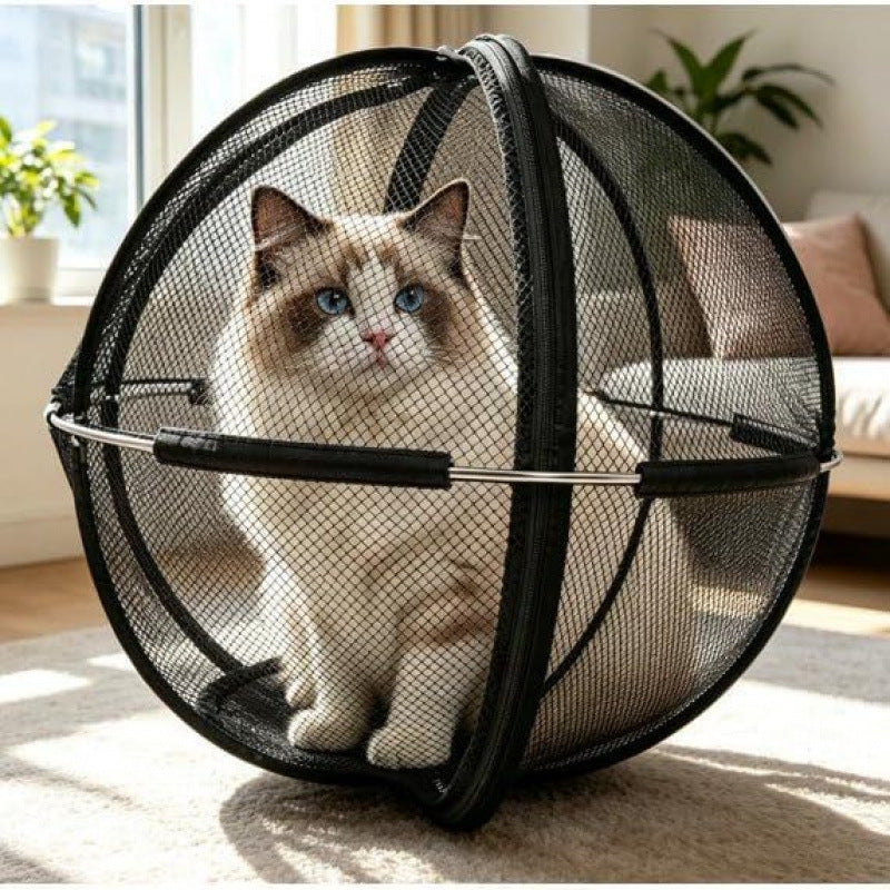 Large Foldable 360-Degree Rolling Mesh Cat Playpen Ball