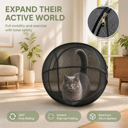 Large Foldable 360-Degree Rolling Mesh Cat Playpen Ball