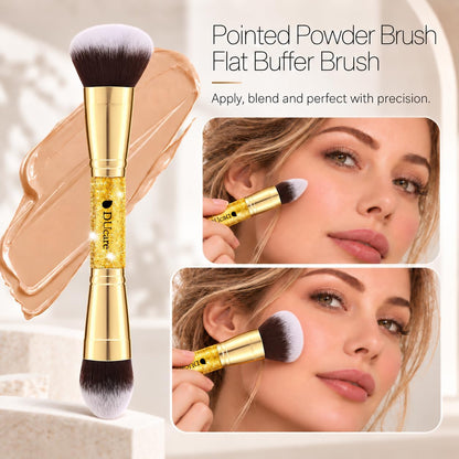 Makeup Brushes Duo End Foundation Powder Buffer Contour 2Pcs Gold