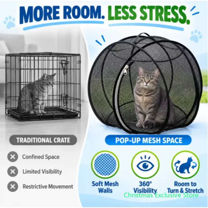 2027 New Rolling 360° Panoramic Cat Playpen, Collapsible Breathable Pet Playpen with Zipper, Lightweight Popup Safe