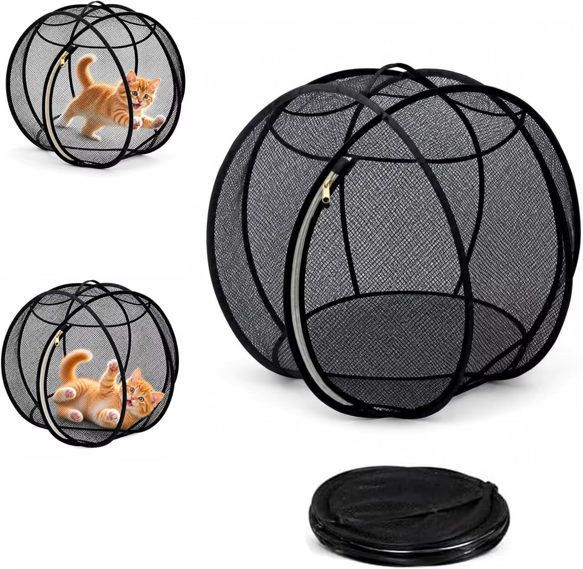 2027 New Rolling 360° Panoramic Cat Playpen, Collapsible Breathable Pet Playpen with Zipper, Lightweight Popup Safe