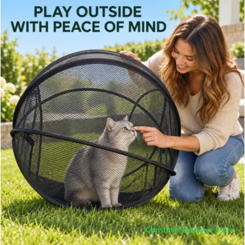 2027 New Rolling 360° Panoramic Cat Playpen, Collapsible Breathable Pet Playpen with Zipper, Lightweight Popup Safe