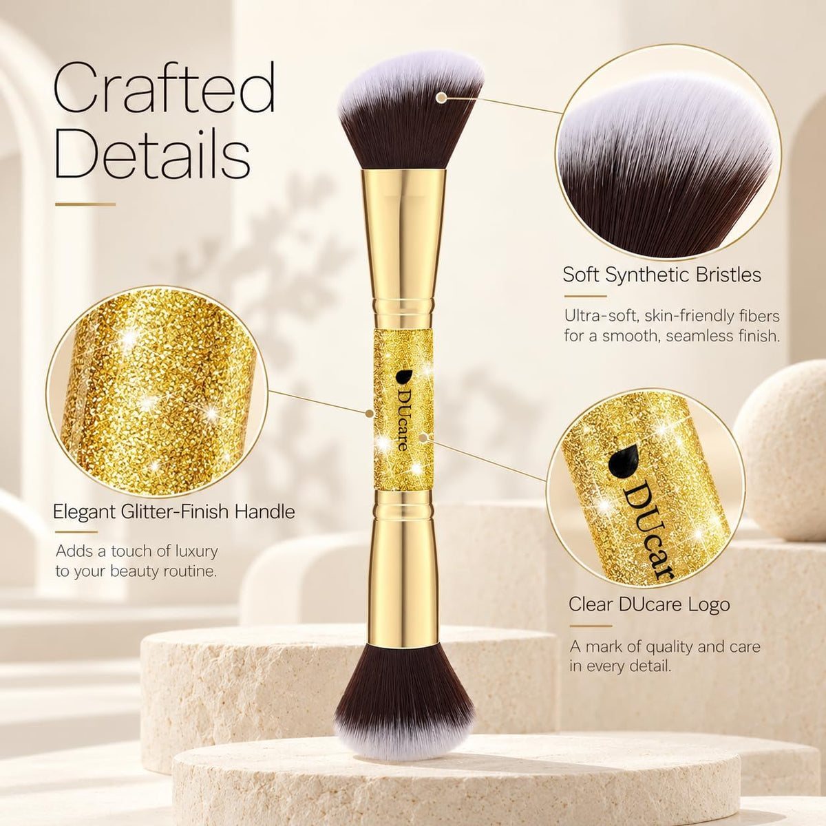 Makeup Brushes Duo End Foundation Powder Buffer Contour 2Pcs Gold