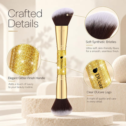 Makeup Brushes Duo End Foundation Powder Buffer Contour 2Pcs Gold
